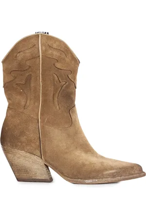 Elena Iachi Sko, Dame, , 38 EU, Læder, Vintage Camel Ruskind Texan Støvler