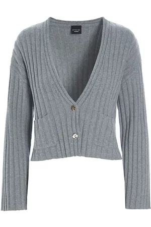 Bitte Kai Rand Strik, Dame, Grå, L, Bomuld, Klassisk Ribstrikket Cardigan Grå Melange