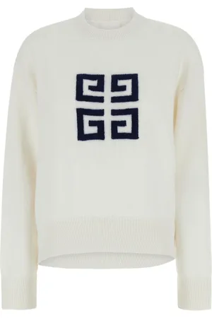 Givenchy Strik, Dame, Hvid, M, Uld, Hvid Crewneck Sweater med 4G Logo