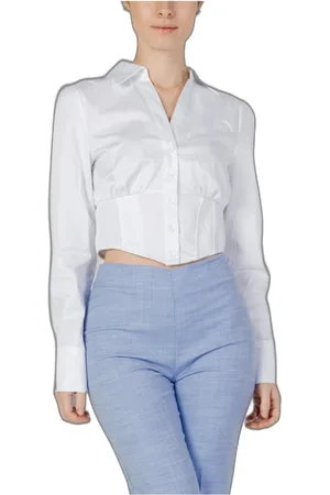 Guess Bluser & Skjorter, Dame, Hvid, L, Bomuld, Hvid V-hals Skjorte