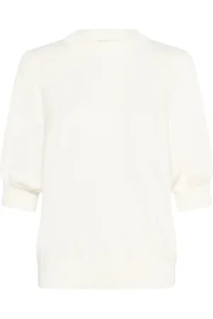 Kaffe Strik, Dame, Hvid, 2XL, Uld, Feminin Plisseret Pullover Sweater Kridt