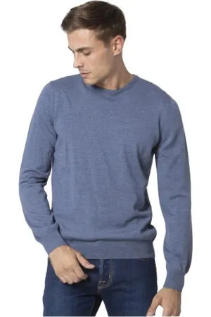 Gran Sasso Strik, Herre, Blå, L, Uld, Blågrå Rundhalset Sweater