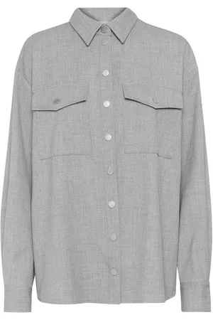 Gestuz Bluser & Skjorter, Dame, Grå, L, Bomuld, Oversized Skjorte Bluse Gråmeleret