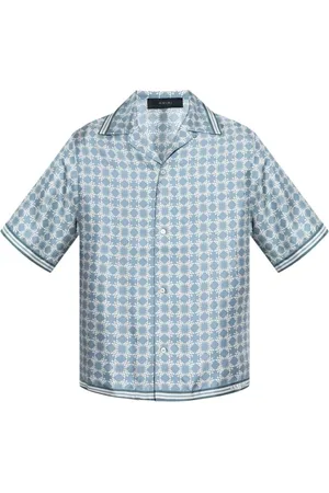 AMIRI Skjorte, Herre, Blå, XL, Silke Skjorte med Monogram og Cubansk Krave