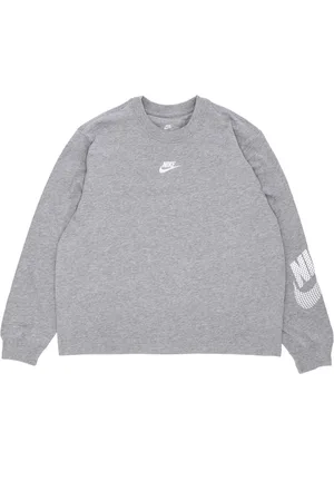 Nike Top, Dame, Grå, XS, Bomuld, Langærmet T-shirt med rund hals