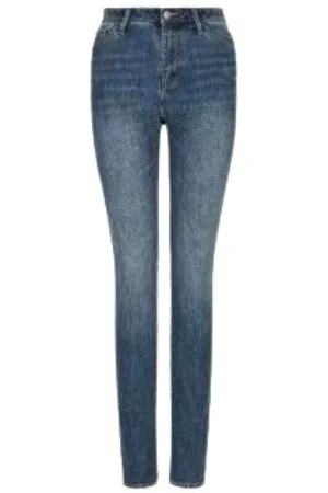 Armani Exchange Jeans, Dame, Blå, W27, Bomuld, High-waist jeans med tapered ben