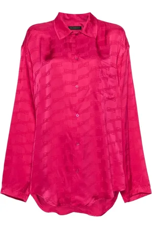Balenciaga Bluser & Skjorter, Dame, Lyserød, 2XS, Jacquard Logo Skjorte