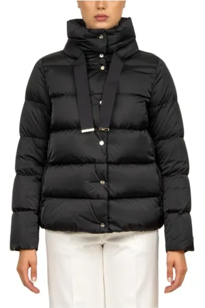 HERNO Jakke, Dame, Sort, M, Satin, Kort Satin Puffer Jakke
