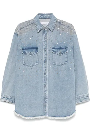IRO Bluser & Skjorter, Dame, Blå, S, Denim, Blå knap-op skjorte med nitter