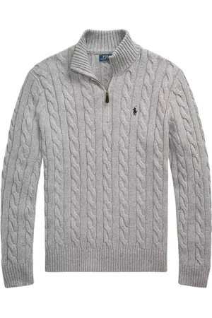 Ralph Lauren Strik, Herre, Grå, XL, Bomuld, Grå Bomulds Sweater med Logo