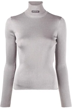 Balenciaga Strik, Dame, Grå, S, Uld, Ribstrikket rullekrave sweater