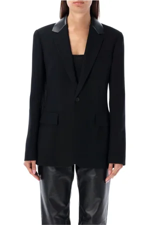 Ralph Lauren Jakke, Dame, Sort, S, Læder, Sort Blazer Jakke med Læderdetaljer