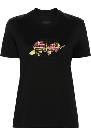 Givenchy Top, Dame, Sort, S, Bomuld, Sort blomstret top med blondekant