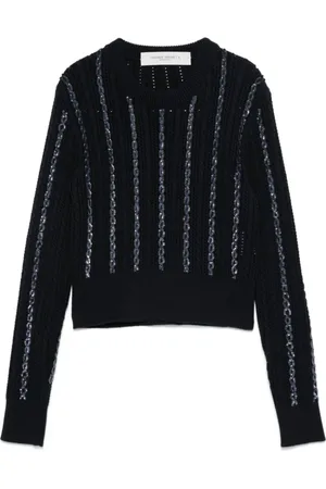 Golden Goose Strik, Dame, Blå, L, Tyl, Mørkeblå Cropped Striktrøje