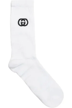 Gucci Undertøj, unisex, Hvid, L, Bomuld, Hvide Bomuld Logo Ankel Sokker