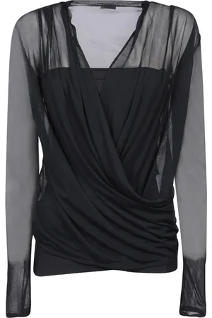 Givenchy Bluser & Skjorter, Dame, Sort, S, Draperet V-hals strikket top