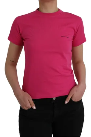 Balenciaga Top, Dame, Lyserød, S, Bomuld, Bomulds T-shirt med Rund Hals og Korte Ærmer