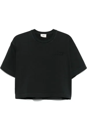 Autry Top, Dame, Sort, S, Bomuld, Logo Broderet T-shirt med Rund Hals