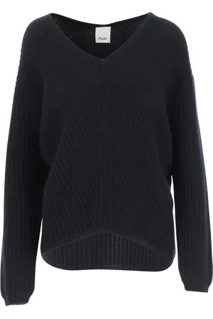 Allude Strik, Dame, Sort, L, Uld, Ribbet V-hals Trøje i Kameluld