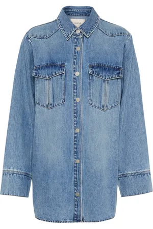Gestuz Bluser & Skjorter, Dame, Blå, 2XS, Denim, Denim Skjorte med Store Brystlommer
