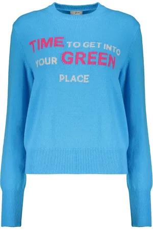 HERNO Strik, Dame, Blå, S, Uld, Ulden Crew-neck Sweater med Logo Intarsia