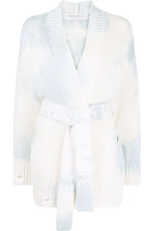 Golden Goose Strik, Dame, Hvid, XS, Bomuld, Blå og hvid tie-dye cardigan