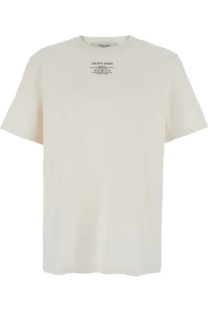 Golden Goose Top, Herre, Hvid, M, Bomuld, Hvid Logo Detalje Crewneck T-Shirt