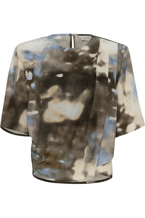 Gestuz Bluser & Skjorter, Dame, Flerfarvet, 2XS, Blå Abstrakt Print Kortærmet Bluse