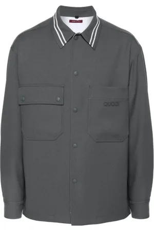 Gucci Jakke, Herre, Grå, L, Bomuld, Logo Patch Shirt Jacket