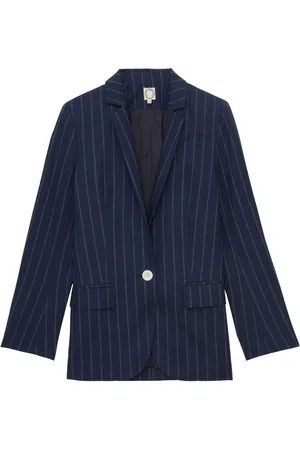 Inès de la Fressange Jakke, Dame, Blå, XS, Linned, Brunt linnedjakke