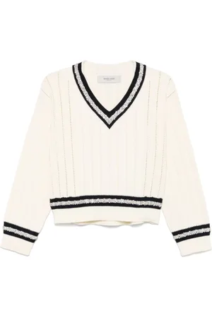 Golden Goose Strik, Dame, Hvid, M, Bomuld, Varsity V-neck Cropped Top Jumper