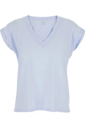 Frame Top, Dame, Blå, XS, Bomuld, Blå V-hals Bomulds T-shirt Kvinder