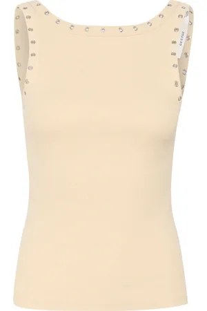 Gestuz Top, Dame, Gul, S, Uld, Vendbar Eyelet Top i Smør Gul