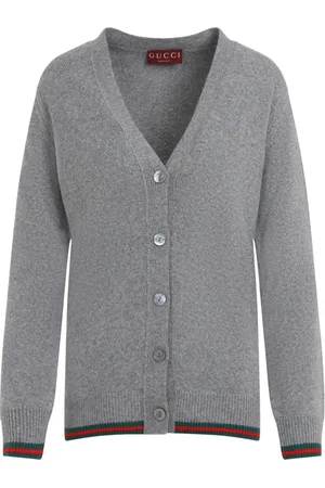 Gucci Strik, Dame, Grå, S, Uld, Gråmeleret cardigan med web-detalje