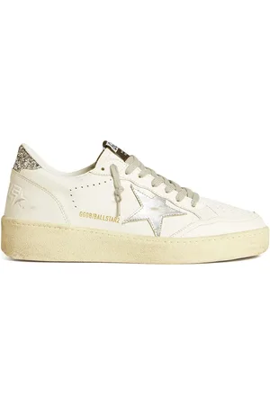 Golden Goose Sko, Dame, Hvid, 36 EU, Læder, Læder Sneakers med Glitter Hæl