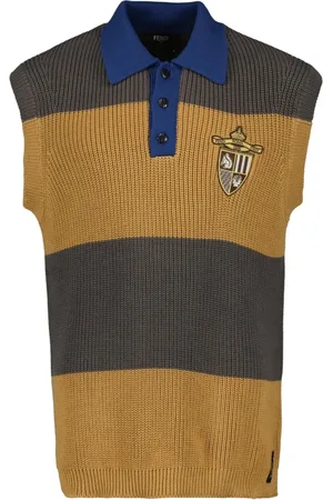 Fendi Strik, Herre, Brun, L, Gul og brun ærmeløs poloshirt