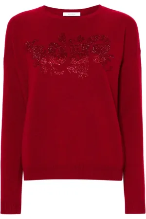 Max Mara Strik, Dame, Rød, XS, Uld, Rød Sweater med Stud Broderi
