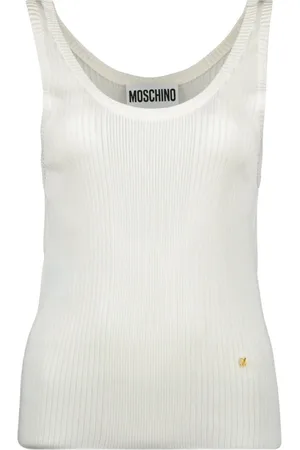 Moschino Top, Dame, Hvid, XS, Ribbet hvid top forår-sommer 2025