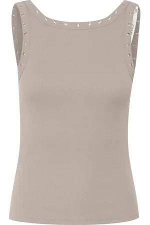 Gestuz Top, Dame, Grå, L, Bomuld, Vendbar Eyelet Top Rock Ridge