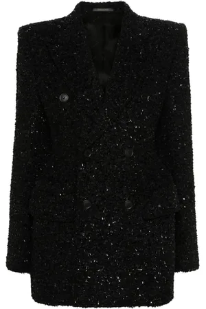 Balenciaga Jakke, Dame, Sort, S, Tweed, Sort Tweed Bouclé Dobbeltradet Jakke
