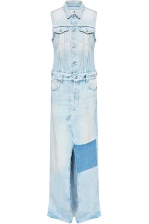 Maison Margiela Kjole, Dame, Blå, 2XS, Klar Blå Knap Kjole med Lommer
