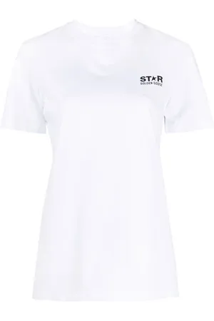 Golden Goose Top, Dame, Hvid, L, Bomuld, Hvid T-shirt med Logo Print og Korte Ærmer