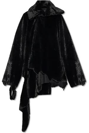 Balenciaga Jakke, Dame, Sort, XS, Faux Fur, Asymmetrisk Faux Fur Jakke