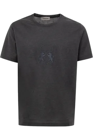 corneliani Top, Herre, Grå, L, Bomuld, Minimalistisk Bomuldst-shirt med Central Print