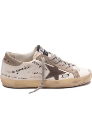 Golden Goose Sko, Dame, Hvid, 35 EU, Læder, Hvide/Taupe Læder Sneakers med Farveblok-design