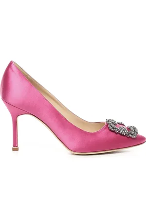 Manolo Blahnik Sko, Dame, Lyserød, 38 EU, Satin, Rosa Satin Pumps med Krystal Spænde