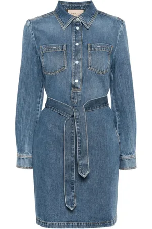 Gucci Kjole, Dame, Blå, M, Denim, Horsebit-detalje Denim Kjole
