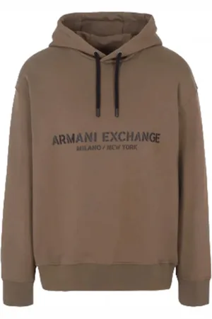Armani Exchange Sweathshirts & Hoodies, Herre, Grøn, XS, Bomuld, Khaki Hoodie med sort print