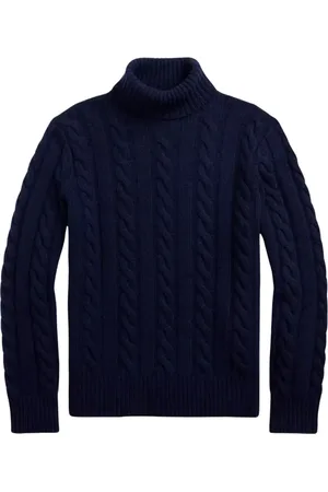 Ralph Lauren Strik, Herre, Blå, 2XL, Uld, Cable-Knit Sweater
