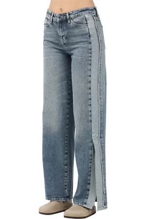 Armani Exchange Jeans, Dame, Blå, W27, Denim, Kontrastpanel Wide Leg Denim Jeans